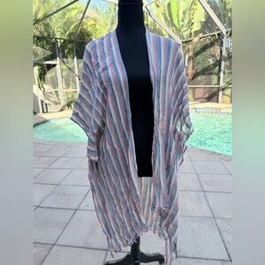Elan Colorful Striped Textile Poncho Coverup